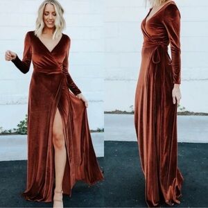 Baltic Born Esmerelda Velvet Wrap Maxi Dress in Bronze NWT